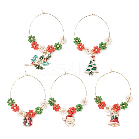 Christmas Theme Alloy Enamel Wine Glass Charms AJEW-JO00190-1