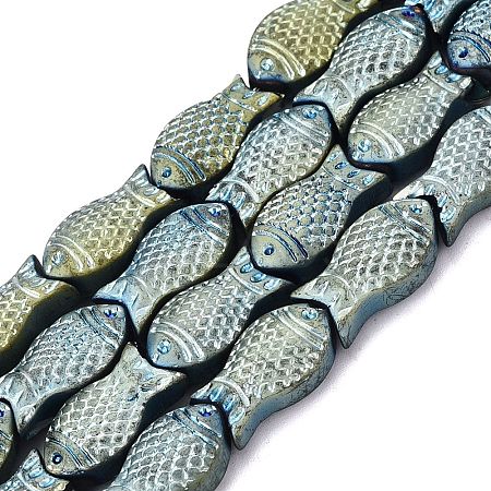 Full Plated Frosted Electroplate Glass Fish Beads Strands EGLA-M001-B01-1