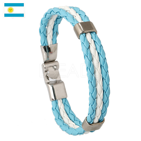 Flag Color Imitation Leather Triple Line Cord Bracelet with Alloy Clasp GUQI-PW0001-086A-1