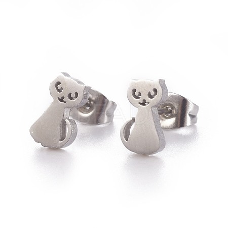 Tarnish Resistant 304 Stainless Steel Kitten Stud Earrings X-EJEW-F227-11P-1