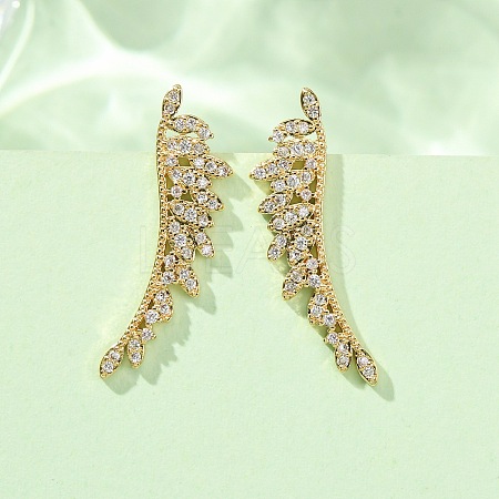Brass Pave Cubic Zirconia Stud Crawler Earrings KK-CBAA351-08G-1