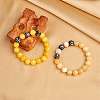 Natural Yellow Jade Round Beaded Stretch Bracelet BJEW-SW00077-01-2