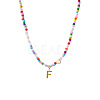 Colorful Beaded Heart Letter Necklace with Pearl Elements Stainless Steel Pendant Jewelry TR2146-6-1