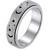 Non-Tarnish 201 Stainless Steel Moon and Star Rotatable Finger Ring MOST-PW0001-005F-05-1