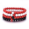 Synthetic Turquoise & Natural Howlite & Black Agate Beaded Stretch Bracelets Set SJEW-H584-07-1