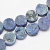 Flat Round Electroplated Natural Druzy Quartz Crystal Beads Strands G-A141-12mm-A05-1