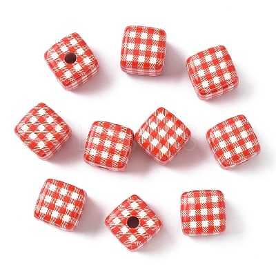 10Pcs Printed Opaque Acrylic Beads MACR-YW0004-19A-1