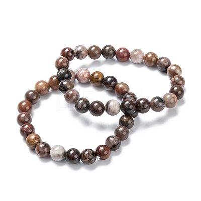 Natural Petrified Wood Stretch Beaded Bracelets G-A185-01O-1
