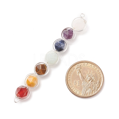 7Pcs Star Cut Round Natural Gemstones Copper Wire Wrapped Connector Charms PALLOY-JF01544-02-1