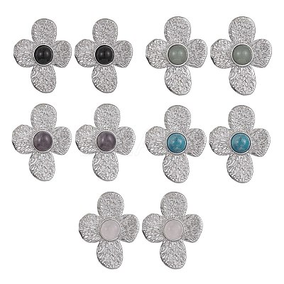 Natural Mixed Gemstone Flower Stud Earrings EJEW-JE05319-02-1