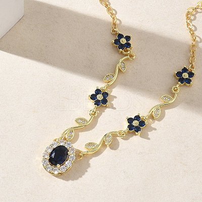 Brass Pave Cubic Zirconia Flower Pendant Necklaces NJEW-C121-04A-02G-1