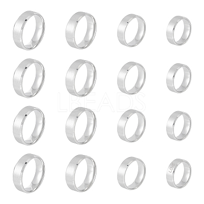 16Pcs 4 Size 201 Stainless Steel Plain Band Rings for Men Women RJEW-UN0002-45-1
