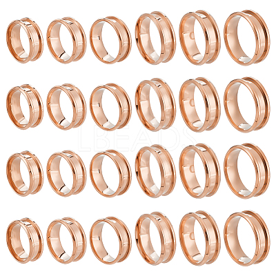24Pcs 6 Styles 304 Stainless Steel Grooved Finger Ring Settings STAS-ME0003-12RG-1
