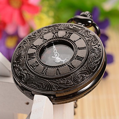Openable Flat Round Alloy Pendant Pocket Watch WACH-L024-16-1
