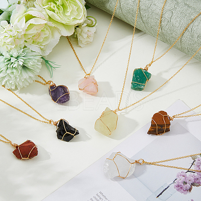 8Pcs 8 Styles Nuggets Natural Mixed Gemstone Pendant Necklaces Set for Women NJEW-FI0001-47-1