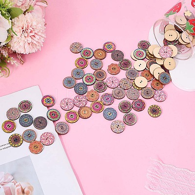 100Pcs 2-Hole Poplar Board Buttons BUTT-CY0001-14-1