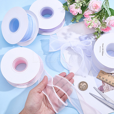 4Rolls 5 Yards ABS Pearl Edged Mesh Ribbon for Bowknot Making OCOR-ME0001-67-1