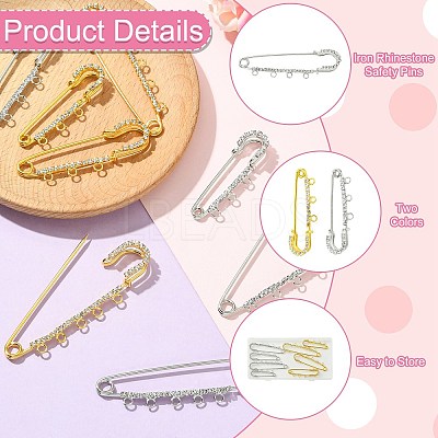 8Pcs 8 Styles Iron Rhinestone Safety Pins FIND-CJ0004-92-1