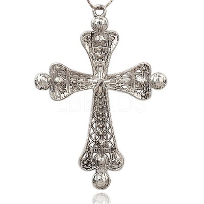 Antique Silver Alloy Rhinestone Cross Big Pendants RB-J109-01AS-1