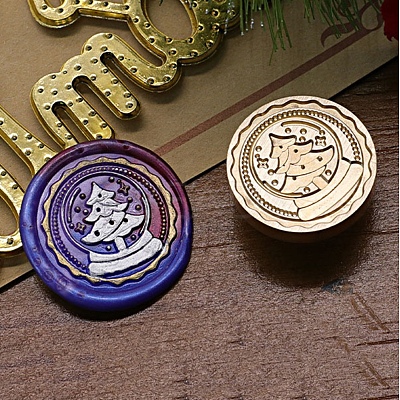 Christmas Series Wax Seal Brass Stamp Head AJEW-M037-01G-19-1