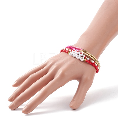 4Pcs 4 Style Heart & Word Kiss Plastic Beaded Stretch Bracelets Set BJEW-JB08699-1