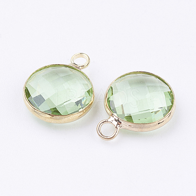 Golden Tone Brass Glass Flat Round Pendants GLAA-M003-E-06G-1