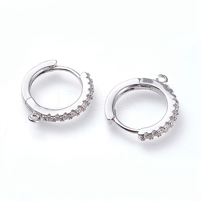 Brass Micro Pave Cubic Zirconia Huggie Hoop Earring Findings ZIRC-G156-07P-1