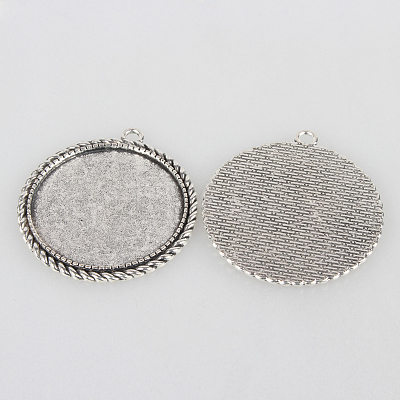 Tibetan Style Alloy Pendant Cabochon Settings X-TIBEP-N003-66AS-1