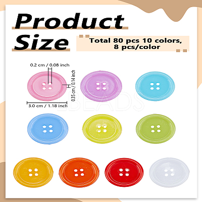 80Pcs 10 Colors Plastic Buttons BUTT-LP0001-54-1