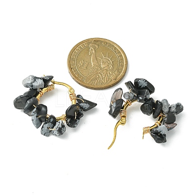 Natural Snowflake Obsidian Chips Braided Hoop Earrings EJEW-JE04940-11-1