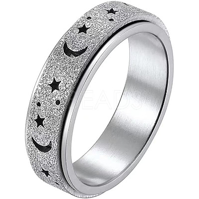 Non-Tarnish 201 Stainless Steel Moon and Star Rotatable Finger Ring MOST-PW0001-005F-05-1