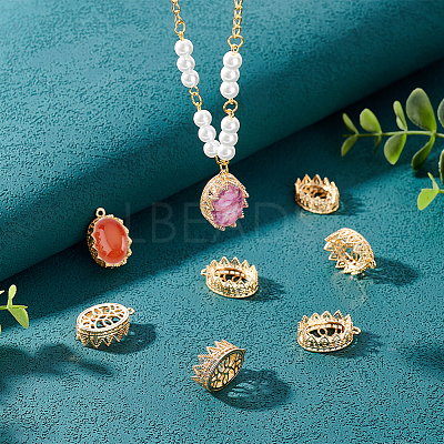 10Pcs Brass Pendant Cabochon Open Back Settings KK-BC0009-81-1