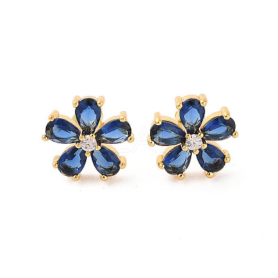 Rack Plating Brass Micro Pave Cubic Zirconia Stud Earrings EJEW-I304-07G-01-1