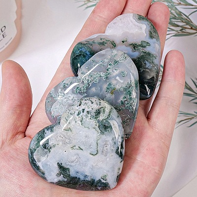 Natural Moss Agate Healing Heart Figurines PW-WG85358-01-1