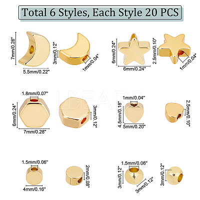 120Pcs 6 Style Brass Beads FIND-PH0005-47-1