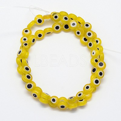 Handmade Evil Eye Lampwork Flat Round Bead Strands X-LAMP-L058-6mm-01-1