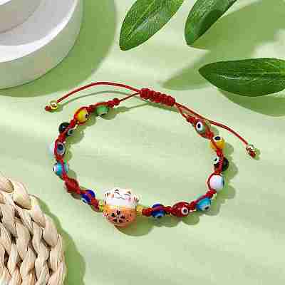 Adjustable Lanmpword Evil Eye Braided Bead Bracelet BJEW-JB11059-03-1