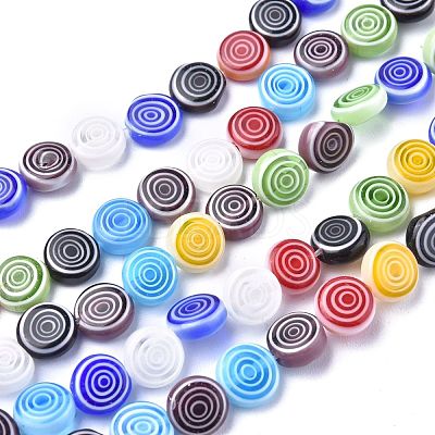 Flat Round Handmade Millefiori Glass Beads LK-R004-50-1