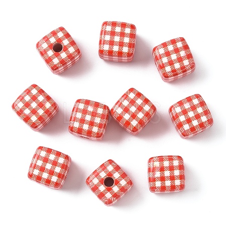 10Pcs Printed Opaque Acrylic Beads MACR-YW0004-19A-1