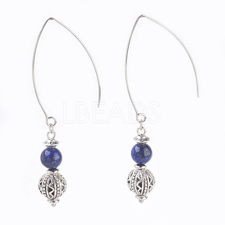 Natural Lapis Lazuli Beads Dangle Earrings EJEW-JE02811-03-1