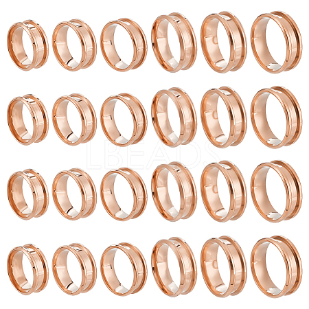 24Pcs 6 Styles 304 Stainless Steel Grooved Finger Ring Settings STAS-ME0003-12RG-1