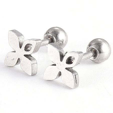 201 Stainless Steel Flower Barbell Cartilage Earrings EJEW-R147-26-1