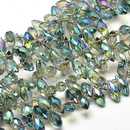 Faceted Teardrop Full Rainbow Plated Electroplate Glass Beads Strands X-EGLA-J131-FR13-1