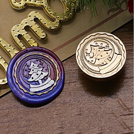 Christmas Series Wax Seal Brass Stamp Head AJEW-M037-01G-19-1