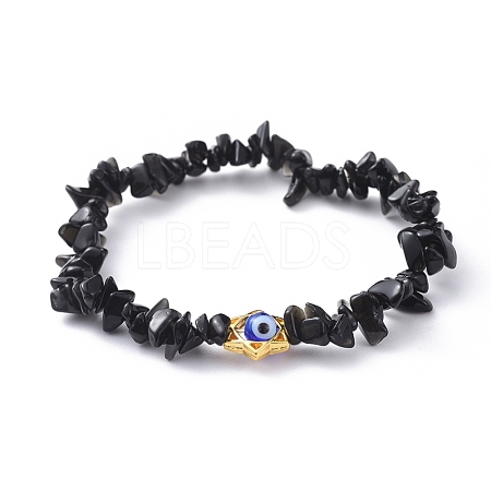 Chips Natural Black Stone Stretch Bracelets BJEW-JB04700-03-1