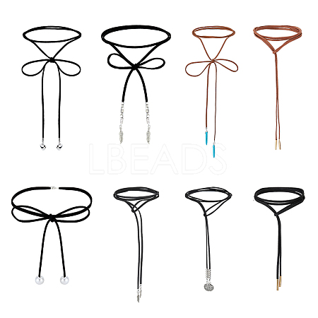 8Pcs 8 Style Faux Suede & Nylon Cord Lariat Necklaces Set NJEW-FI0001-32-1