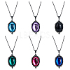 FIBLOOM 6Pcs 6 Colors Glass Oval Pendant Necklaces Set with Black Alloy Chains NJEW-FI0001-46-8