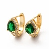 Green Cubic Zirconia Teardrop Hoop Earrings EJEW-H094-01G-1