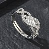 Adjustable Brass & Clear Cubic Zirconia Finger Rings with Interwoven Design CU-CBA7E55-06P-1