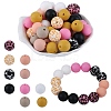 70Pcs 10 Styles Printed Round Silicone Focal Beads SIL-SZ0002-37-7